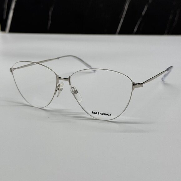 NEW BALENCIAGA BB0034O 002 CAT EYE SILVER WOMEN EYEGLASSES BALENCIAGA - Picture 1 of 10